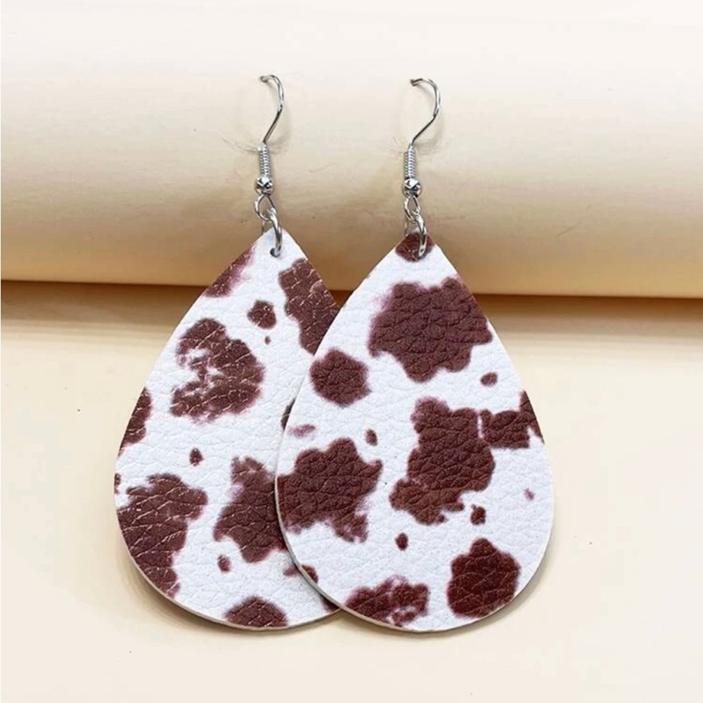 Cow Pattern Tear Drop Earrings